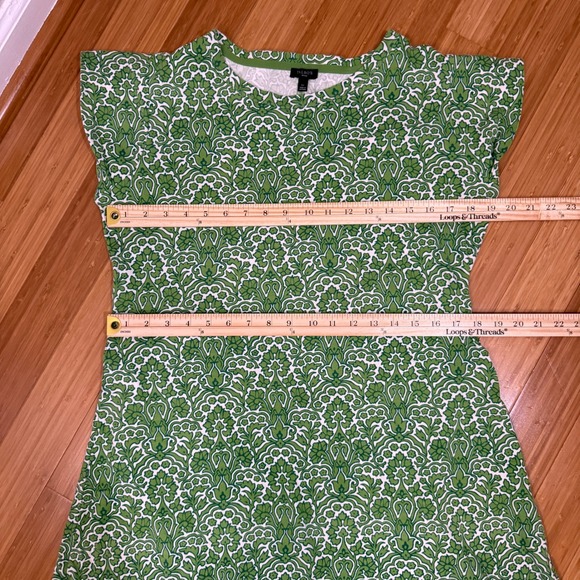 Talbots Damask Floral Dress Women LP Green Excellent Cap Sleeve Cotton Belted - Picture 5 of 7